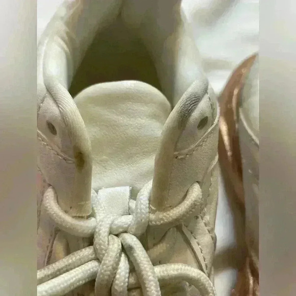 River Island Lace Up Glitter Chunky Style Trainers Sneaker Size 1 White Gold - Picture 10 of 14